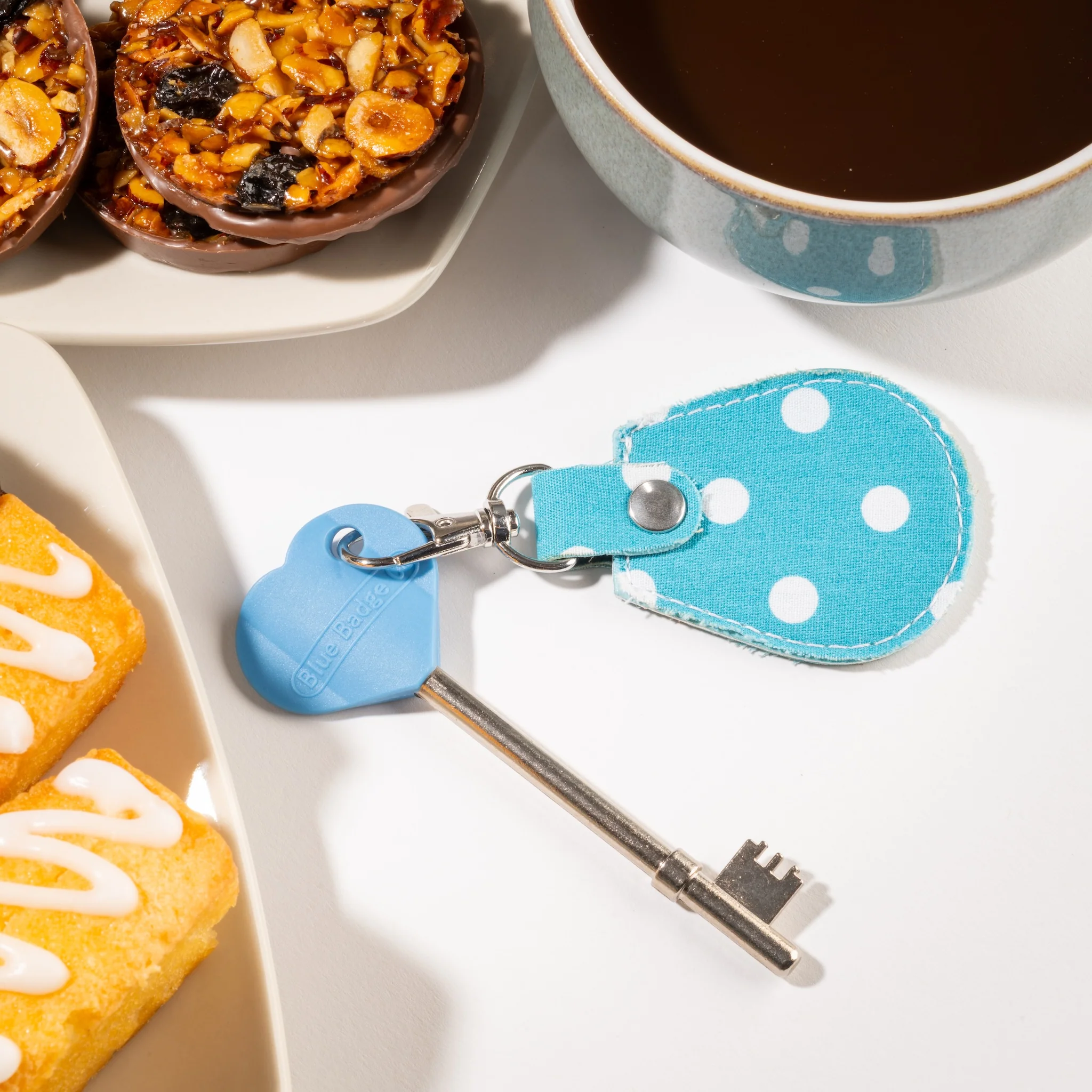 Genuine RADAR Disabled Toilet Key and Fabric Keyring in Spotty Aquamarine - UK Made - Image 4