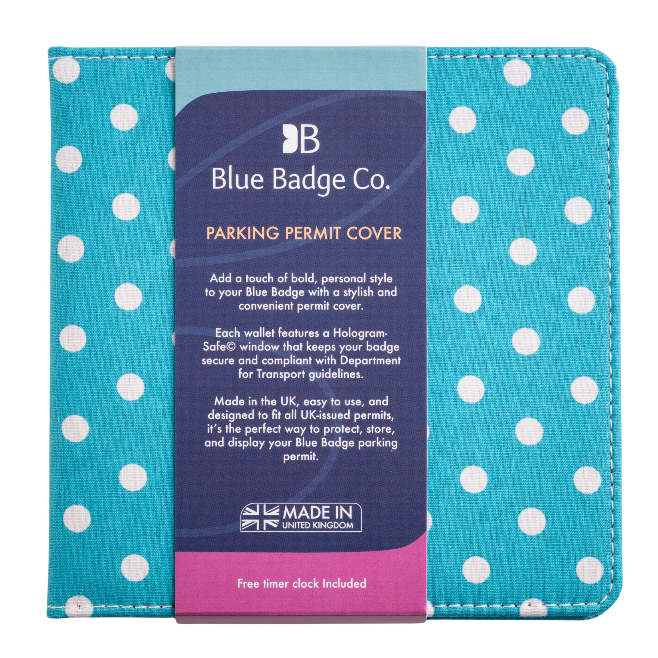 Blue Badge Wallet - Disabled Parking Permit Holder Spotty Aquamarine  - UK Made - Image 4