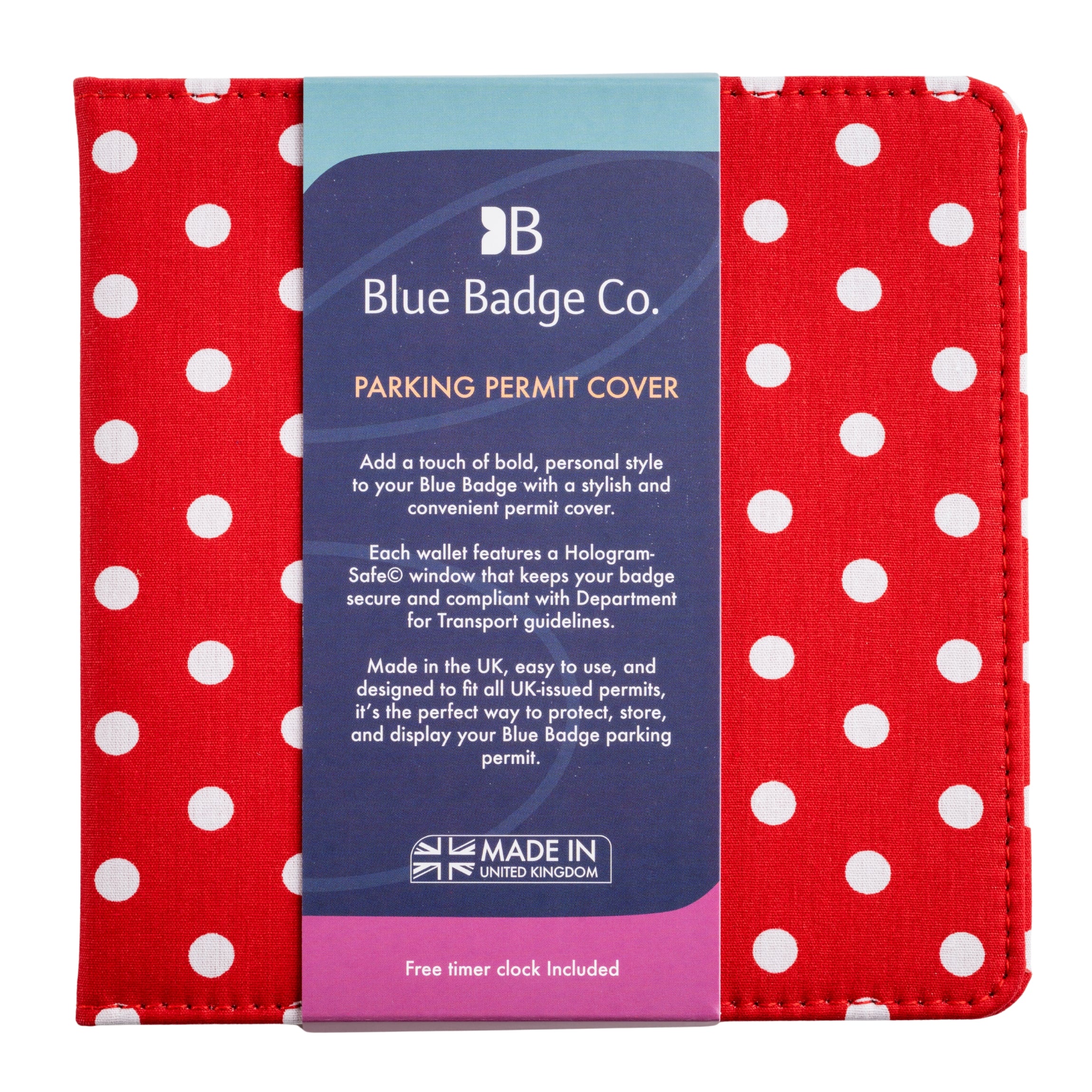 Blue Badge Wallet - Disabled Parking Permit Holder Spotty Red - UK Made - Image 3