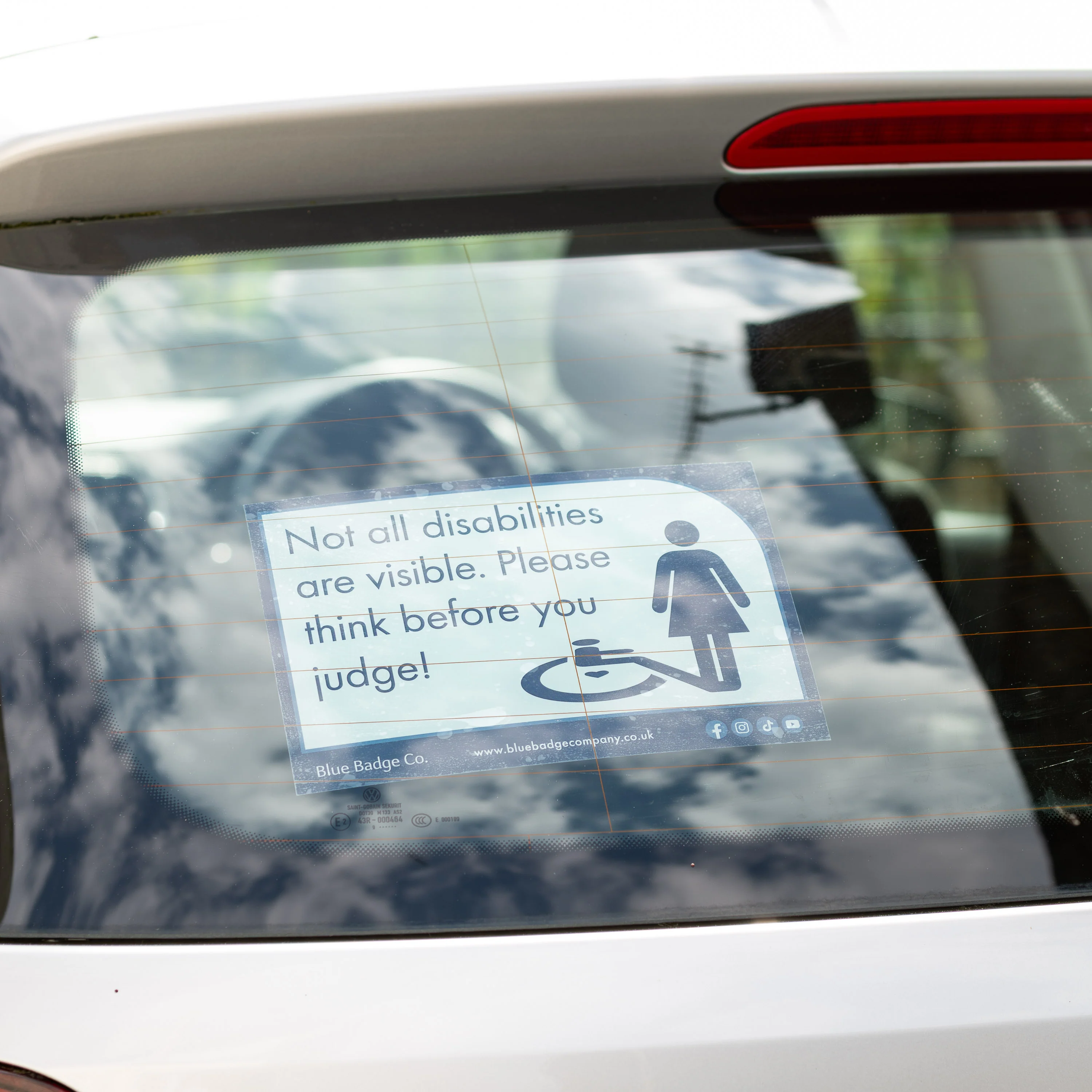 Twin-Pack Disabled Car Window Sticker Rectangle, “Not all disabilities are visible. Please think before you judge!” Disability Parking Awareness Vinyl Decals - Image 3