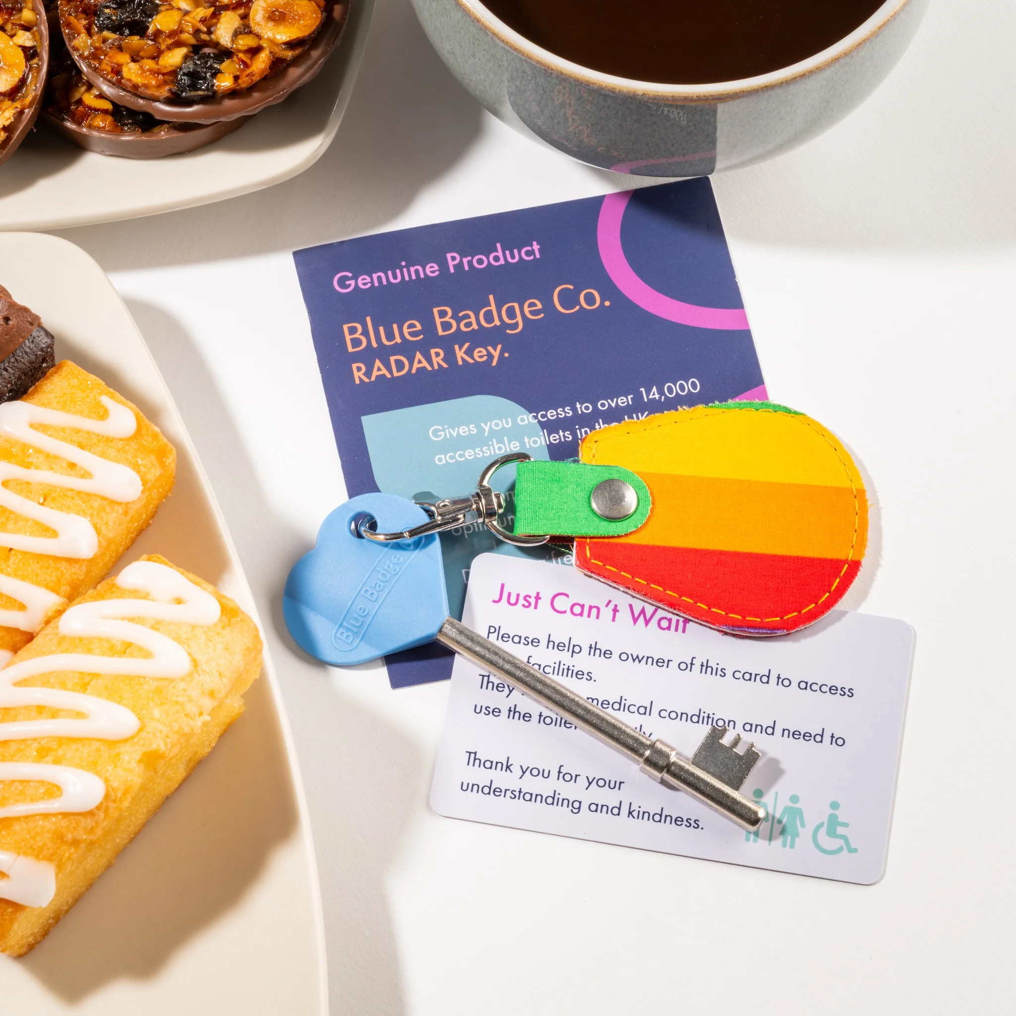 Genuine RADAR Disabled Toilet Key and Fabric Keyring in Rainbow Stripe - UK Made - Image 3