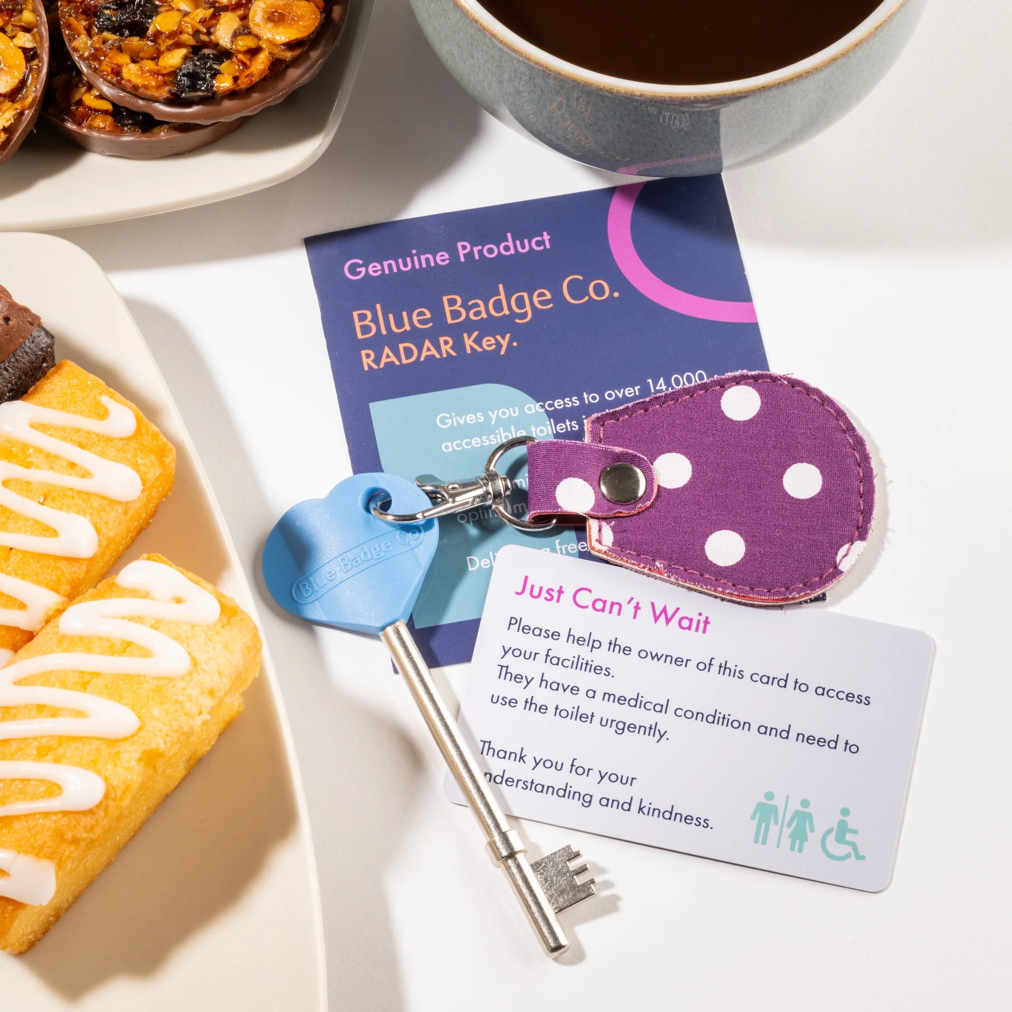 Genuine RADAR Disabled Toilet Key and Fabric Keyring in Spotty Grape - UK Made - Image 4
