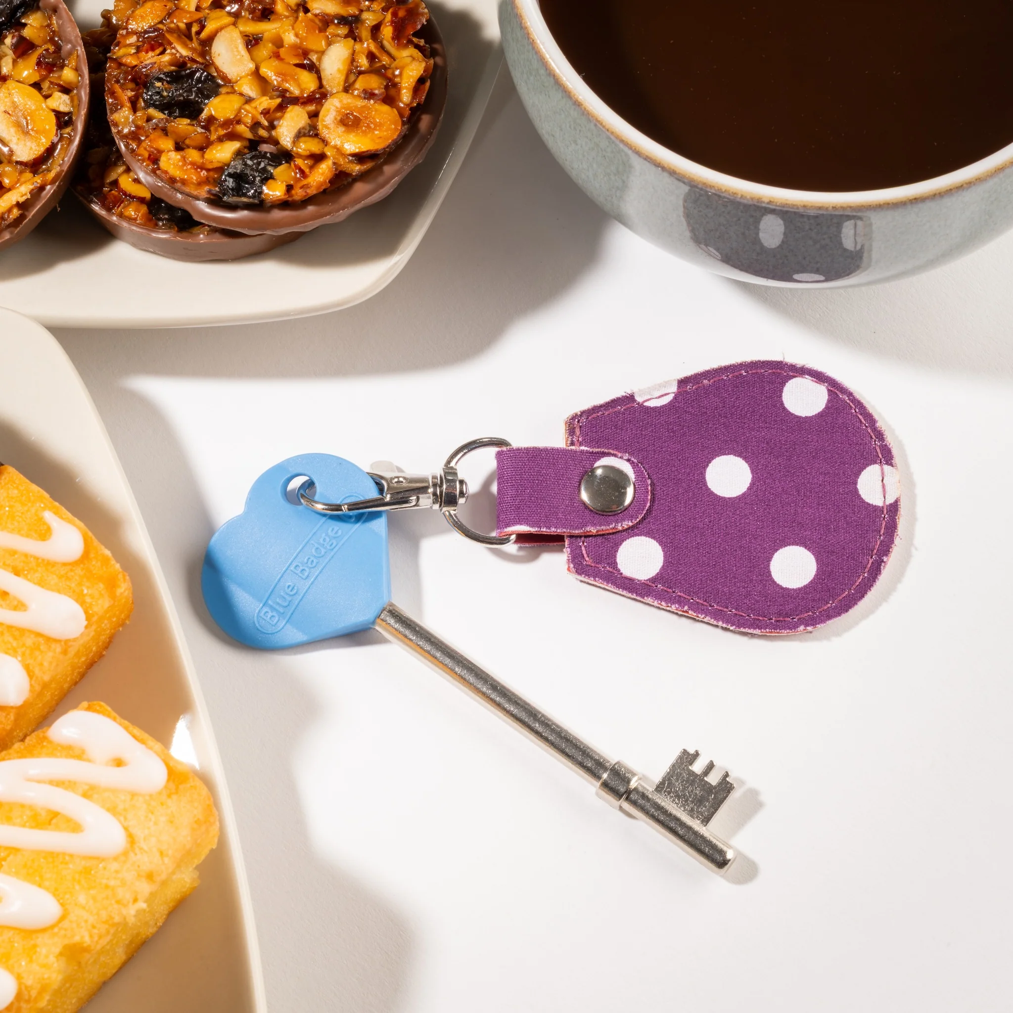 Genuine RADAR Disabled Toilet Key and Fabric Keyring in Spotty Grape - UK Made - Image 5