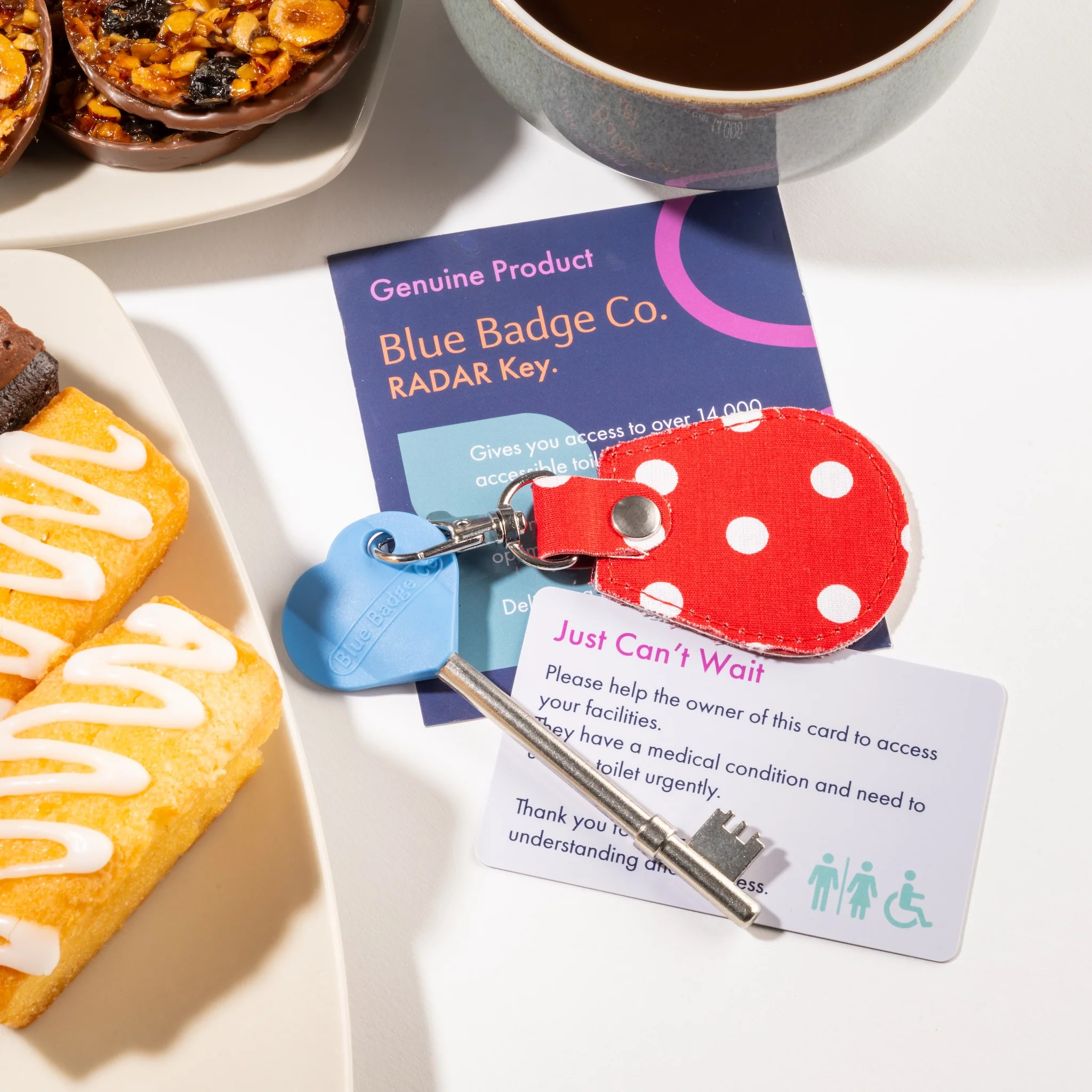 Genuine RADAR Disabled Toilet Key and Fabric Keyring in Spotty Red - UK Made - Image 3