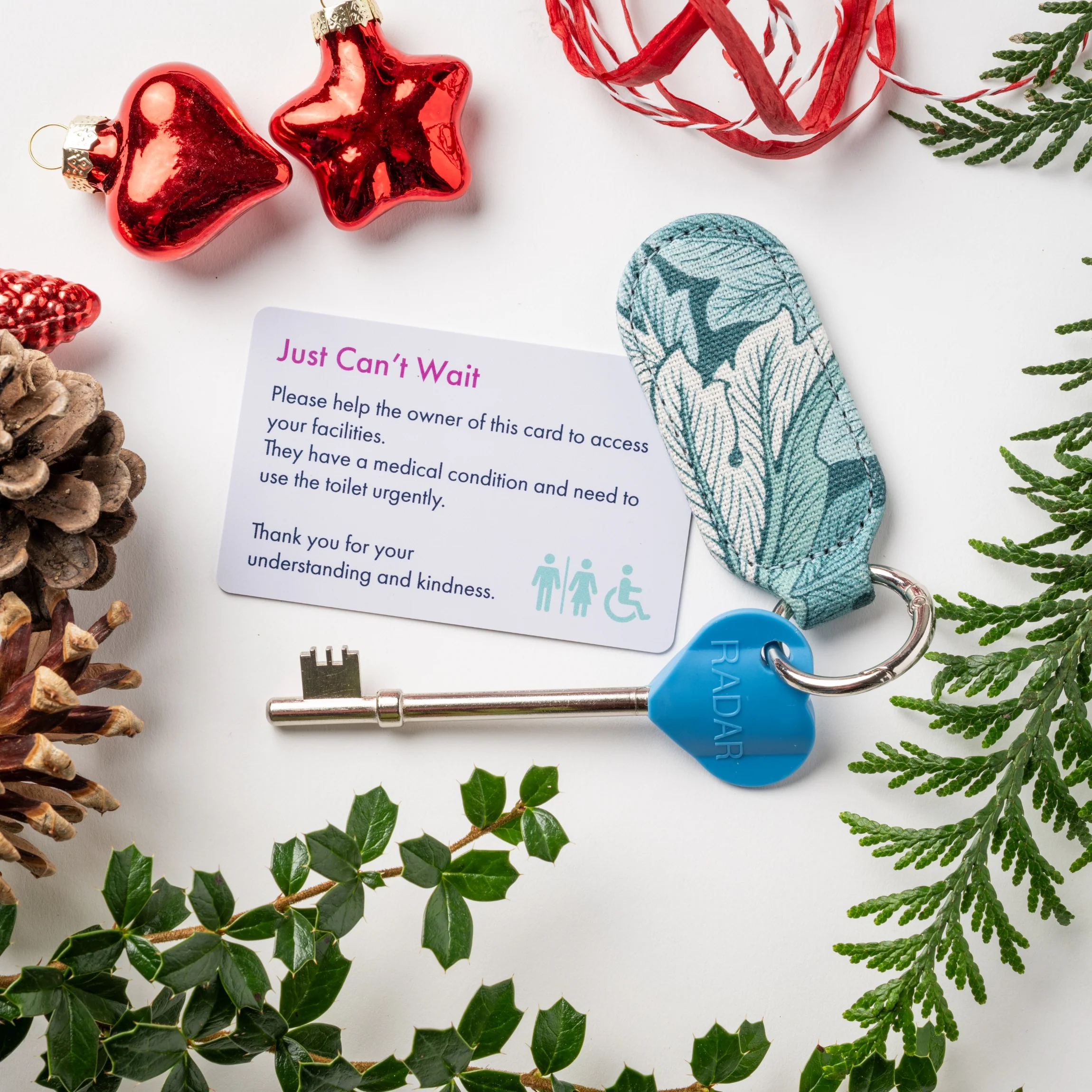 Genuine RADAR Disabled Toilet Key and Fabric Keyring in William Morris Acanthus Teal - Image 4