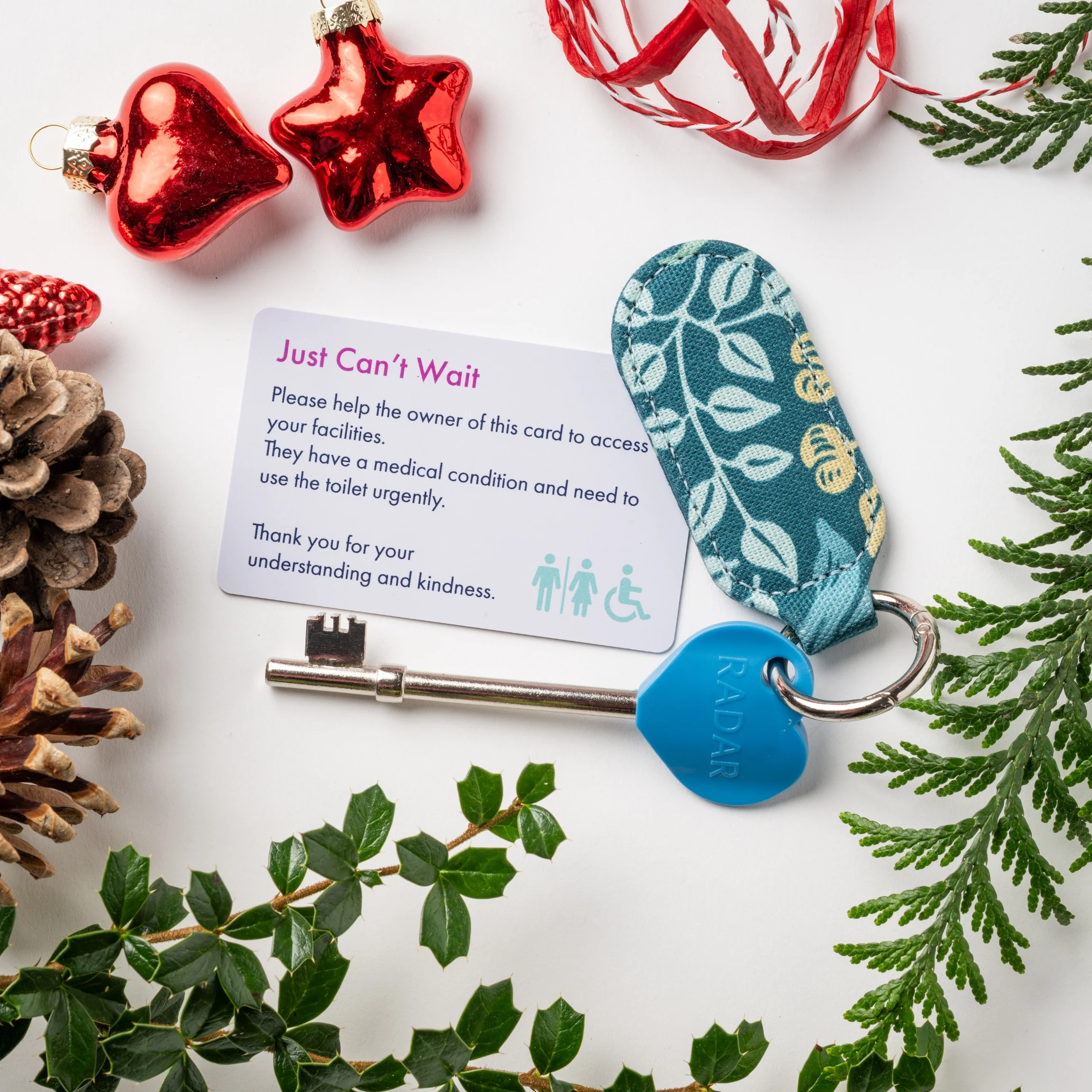 Genuine RADAR Disabled Toilet Key and Fabric Keyring in William Morris Mallow Teal - Image 3