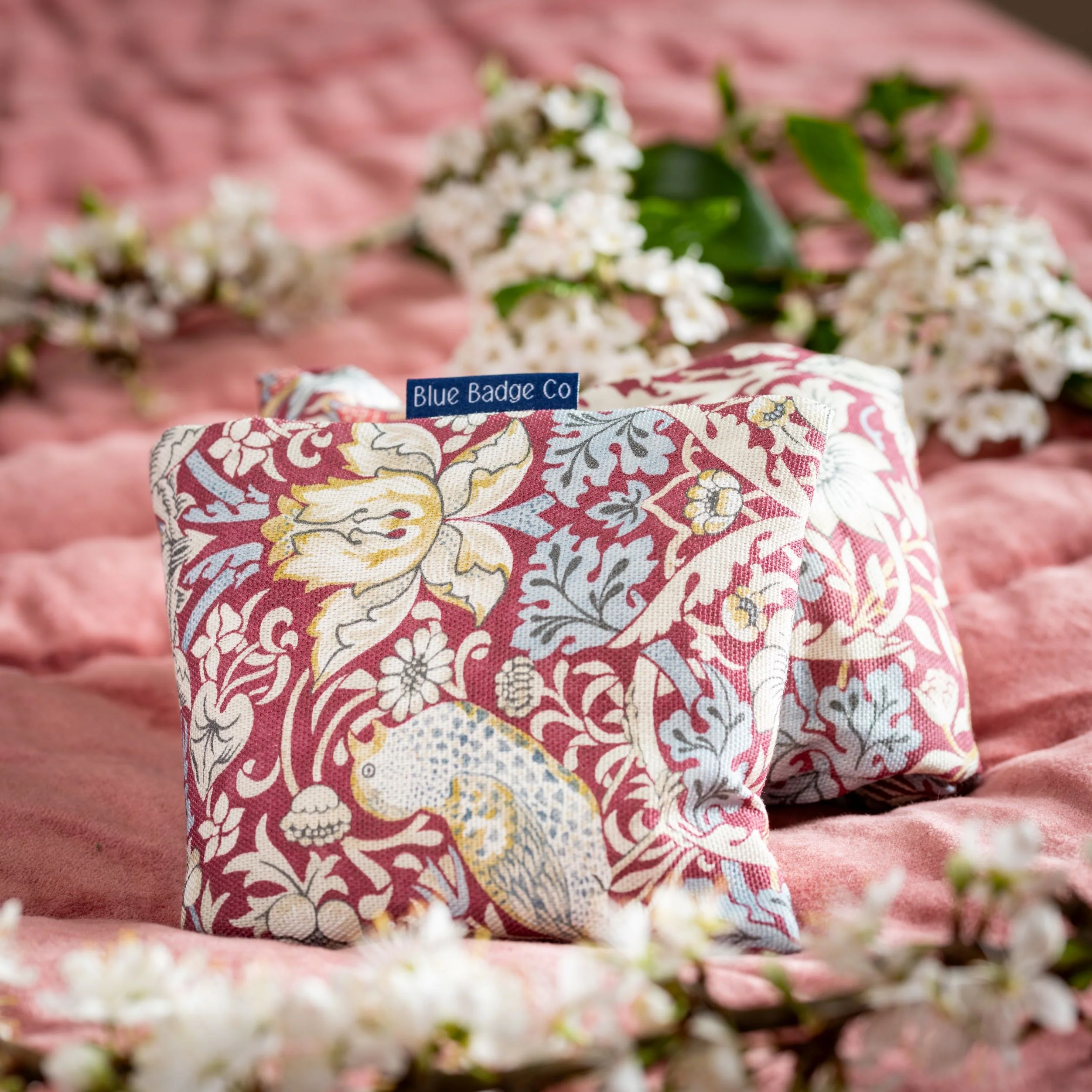 Lavender Wheat Warmer, Heated Wheat Bag in William Morris Strawberry Theif Plum - Image 3