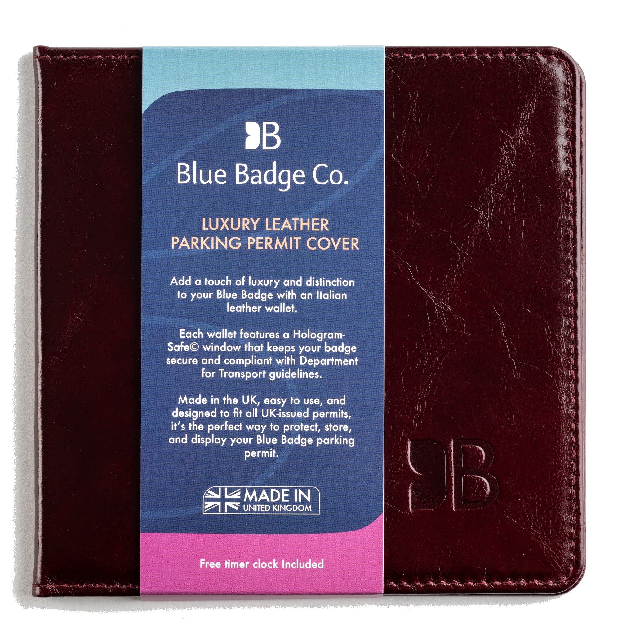 Disabled Blue Badge Parking Permit Wallet in Burgundy Leather - UK Made - Image 3