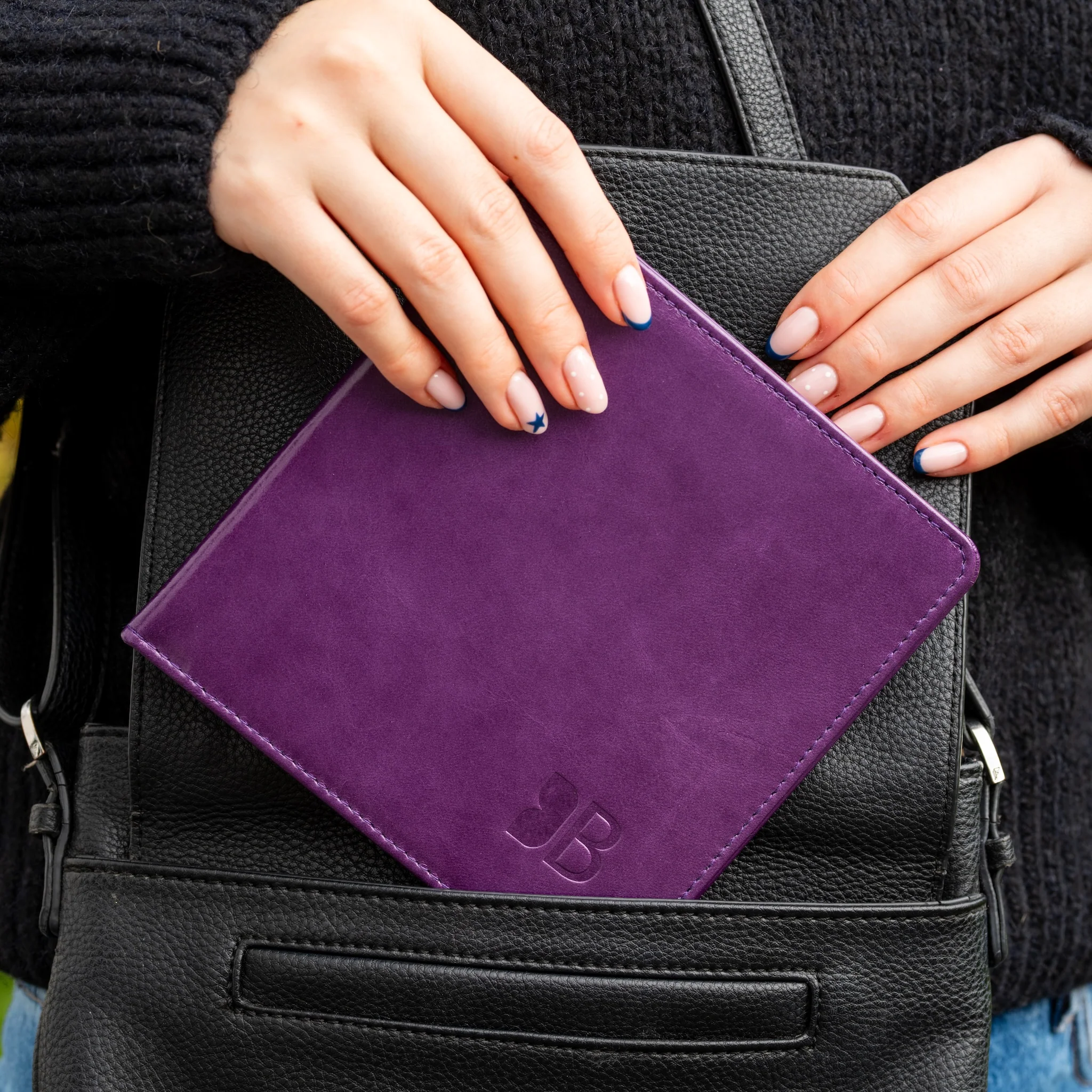 Disabled Blue Badge Parking Permit Wallet in Purple Leather - UK Made - Image 3