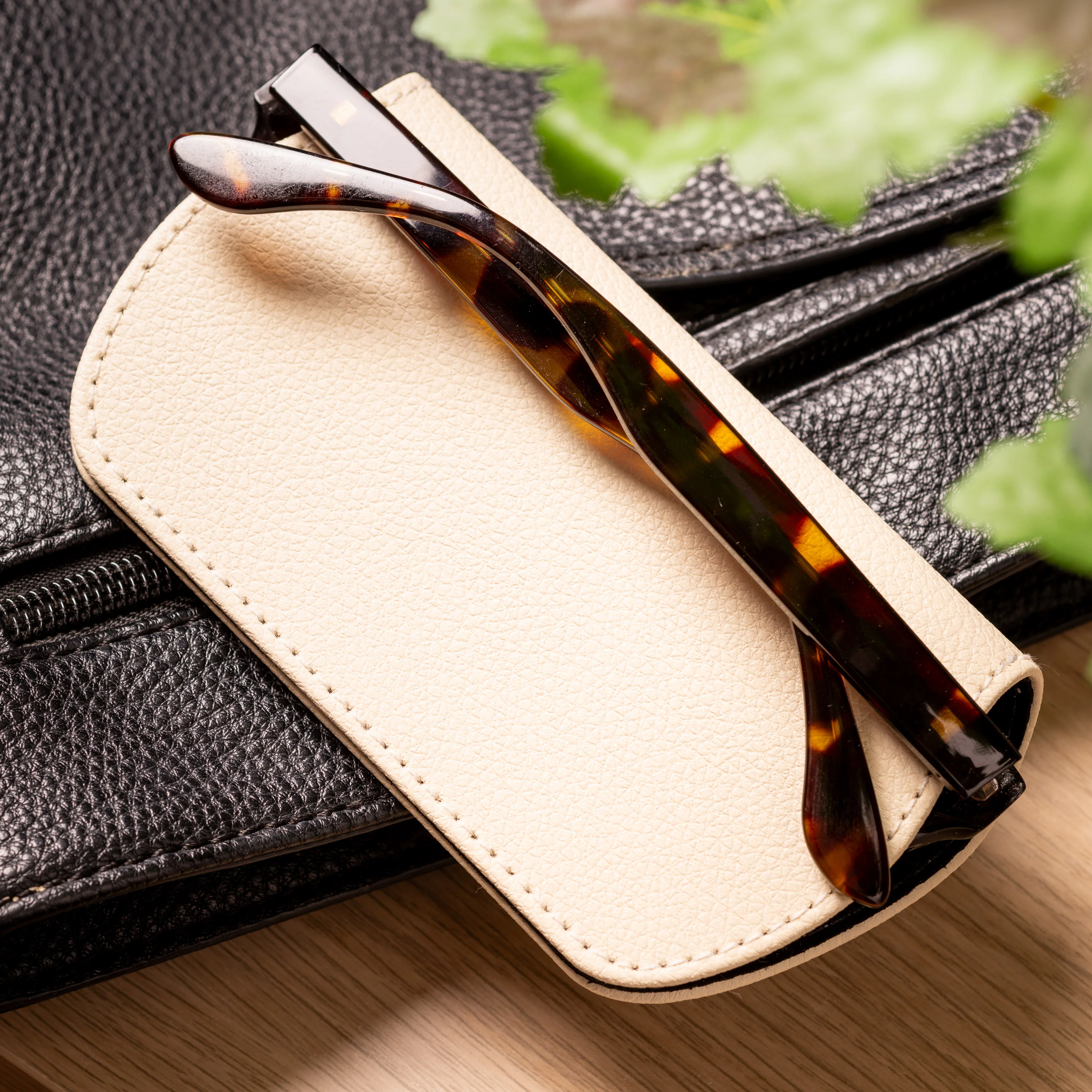 Slim Magnetic Close Glasses Cases Made from Recycled Bottles in Cream - Image 3
