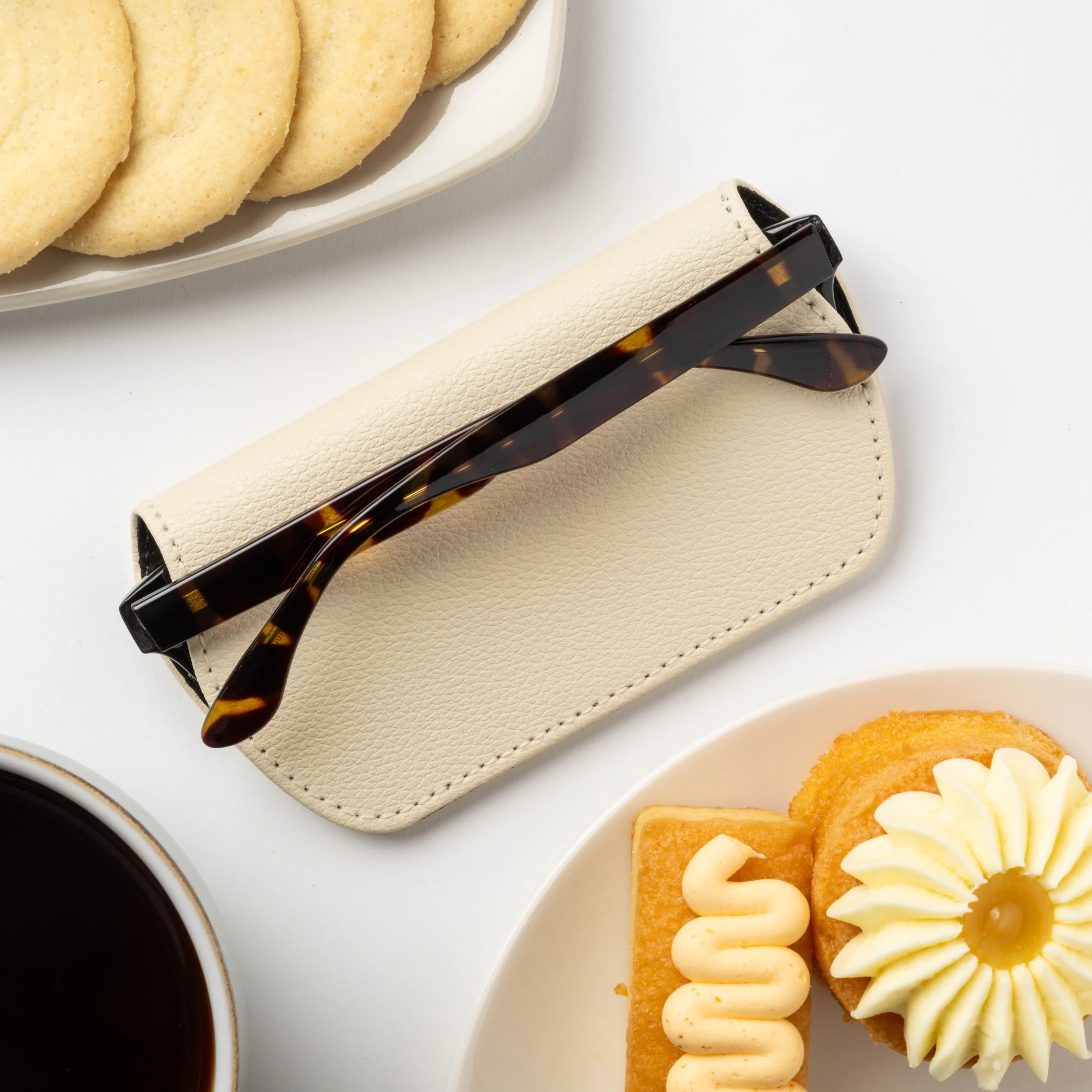 Slim Magnetic Close Glasses Cases Made from Recycled Bottles in Cream - Image 5