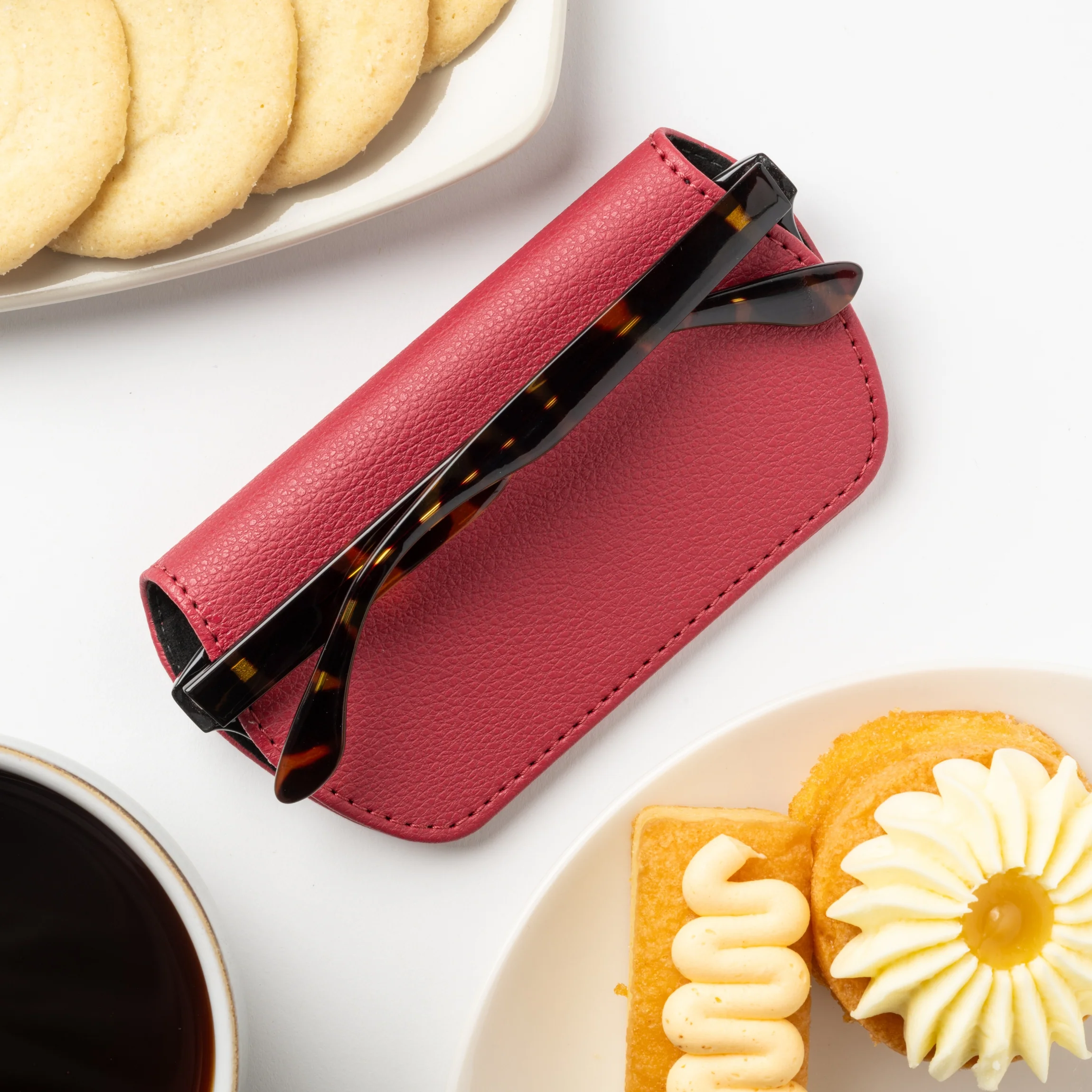 Slim Magnetic Close Glasses Cases Made from Recycled Bottles in Raspberry Red - Image 6